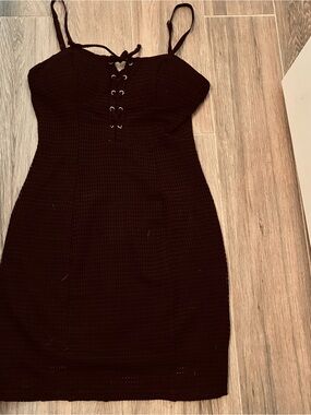 Bebe Sexy Back Lace-Up Waffle Knit Women's Mini Dress Sz XS